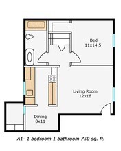 1 Bedroom, 1 Bathroom 226 floor plan